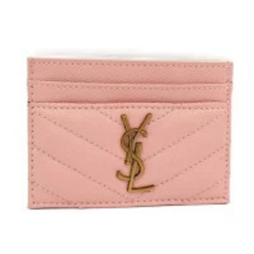 SAINT LAURENT Cassandra Card Case Wallet Monogram Caviar Leather Pink